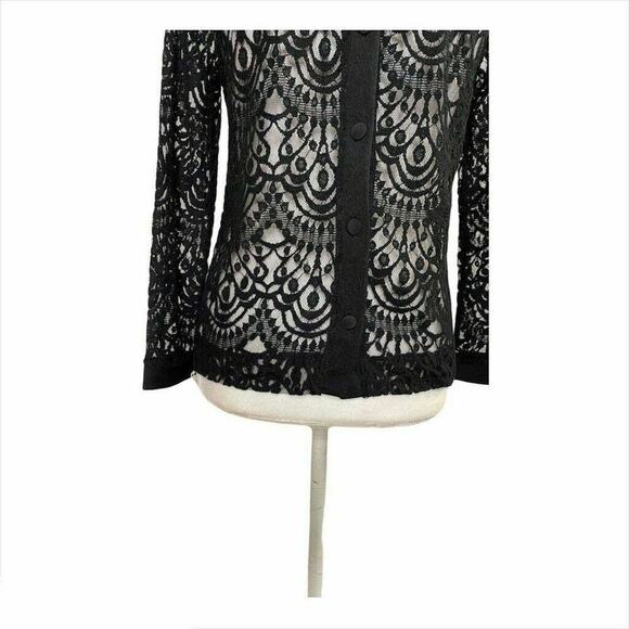 Banana Republic lace nude blouse sz s scoop neck long sleeve sheer top black - Picture 3 of 7